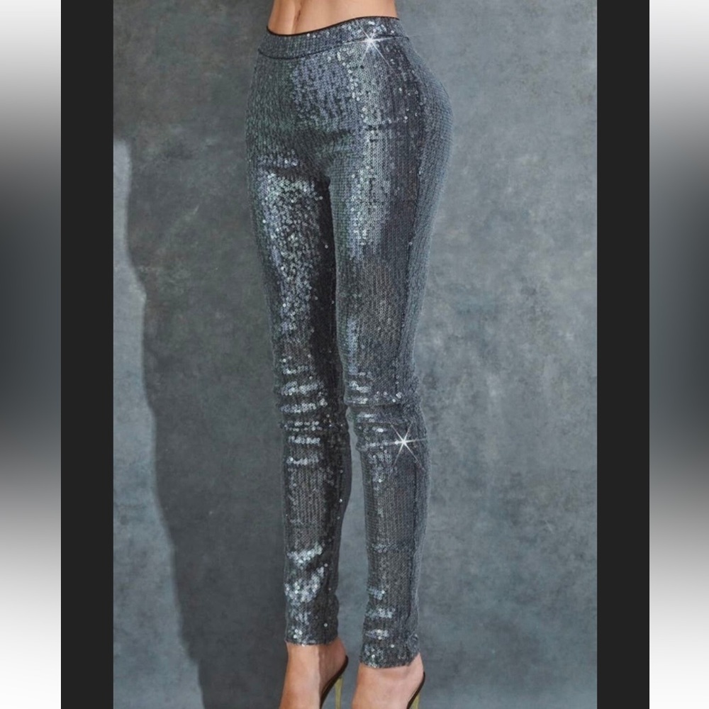 Charcoal Silver Full Sequin Pants - NWT
